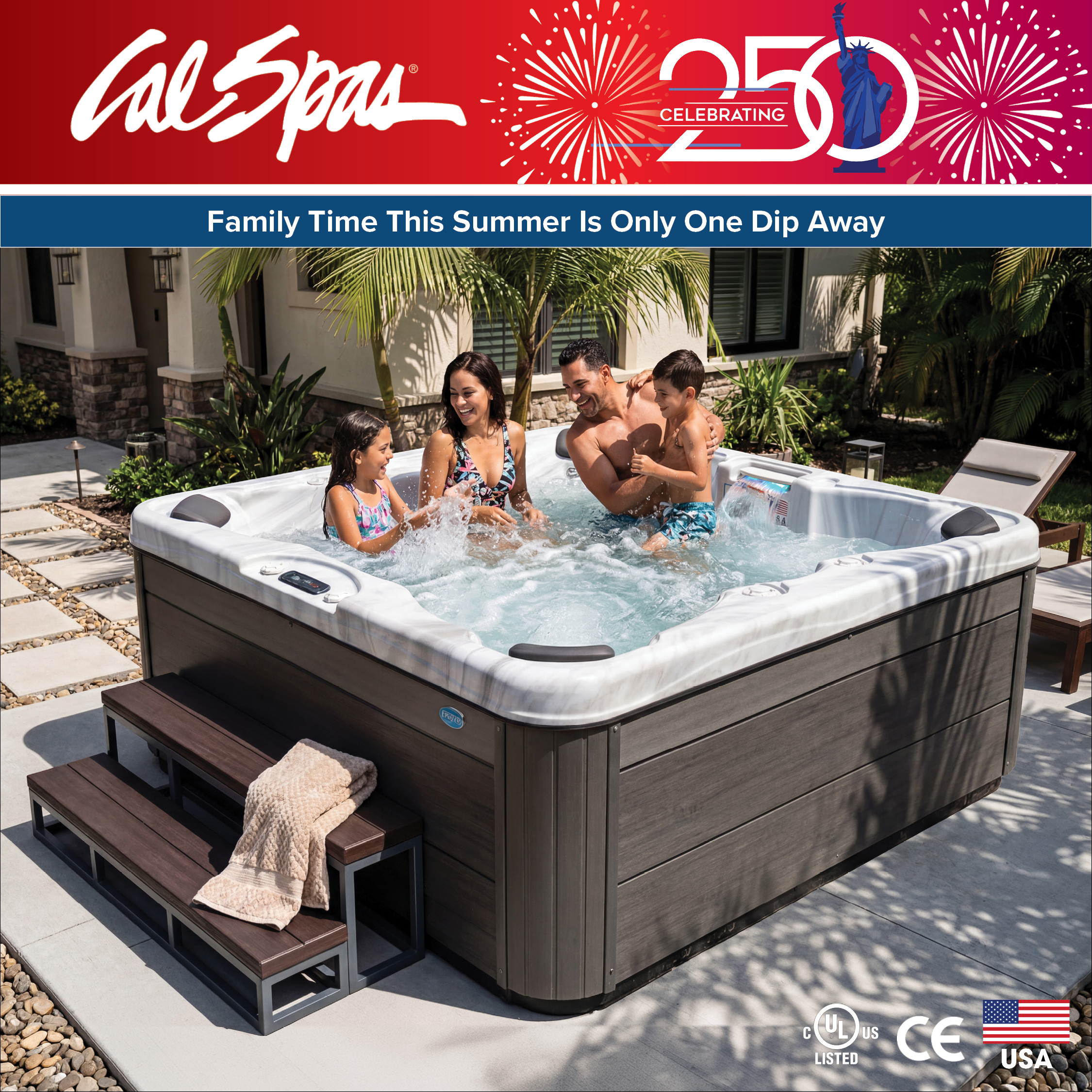 Calspas hot tub being used in a family setting - Saskatoon